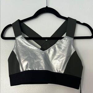 NWT- Vimmia Silver and Black Sports Bra with V-Neck Design